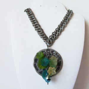 Frosted glass, gun metal necklace (#1019)